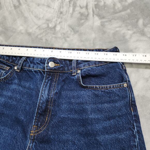 H&M Jeans Womens 10 Blue Dark Wash Straight-Cut Foldover-Cuff High Rise Cotton - Picture 6 of 10